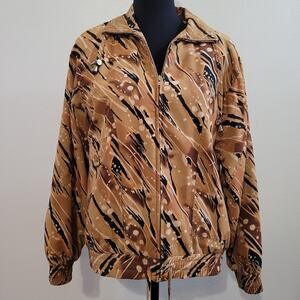 Oleg Cassini Vintage Women's Multicolor Abstract Long Sleeve Zip Jacket Sz Small
